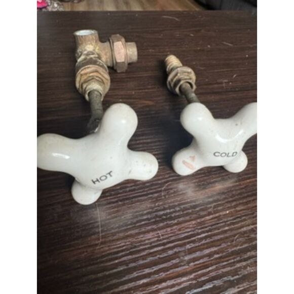 Other - Antique Vintage White Porcelain Cross Handle Faucet Knobs Hot Cold X Handles 8"